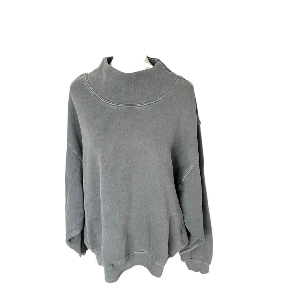 Joah Brown Gray Cropped Turtleneck Sweatshirt Oversized Cotton M/L - Picture 2 of 6